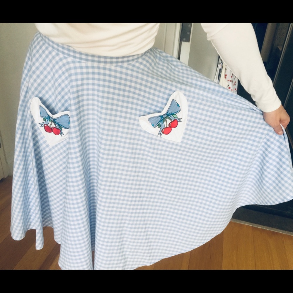 XS circle skirt rockabilly blue white cherry retro